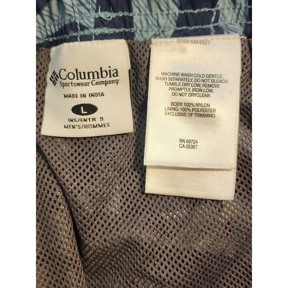 Columbia Roatan Drifter Mens Swim Trunks Blue Palm Print UPF 15 Shorts Large NWT